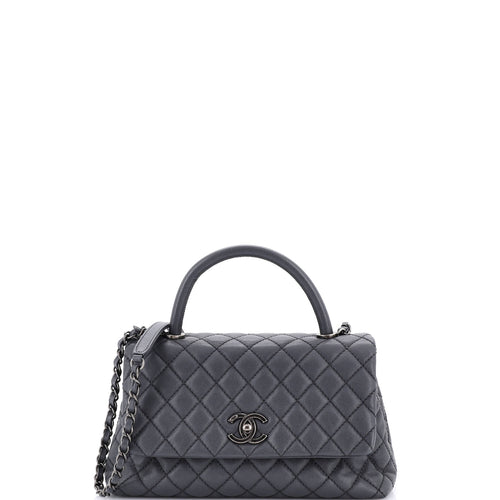 CHANEL Coco Top Handle Bag Quilted Caviar Small