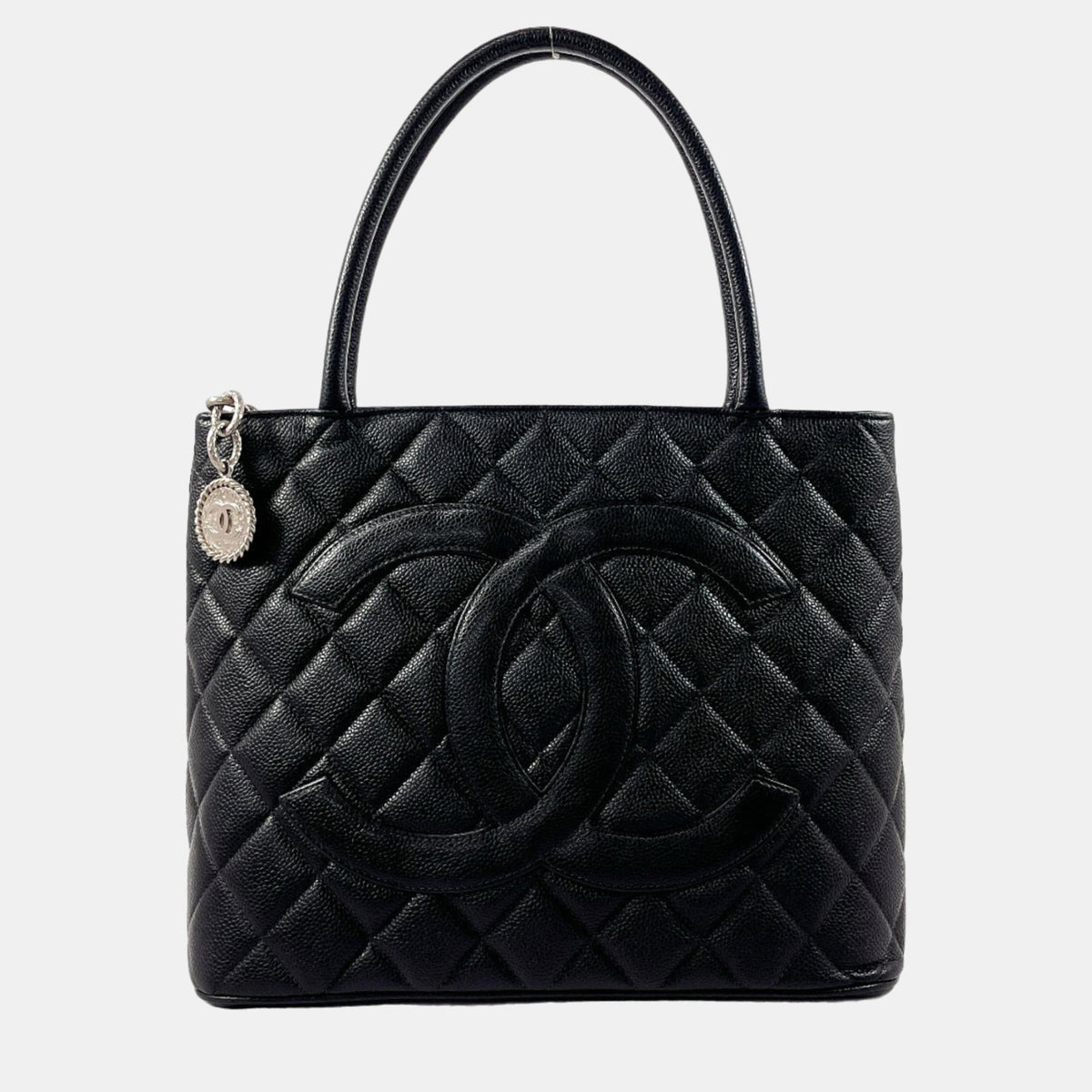 Chanel Black Caviar Leather  Medallion Tote Bag