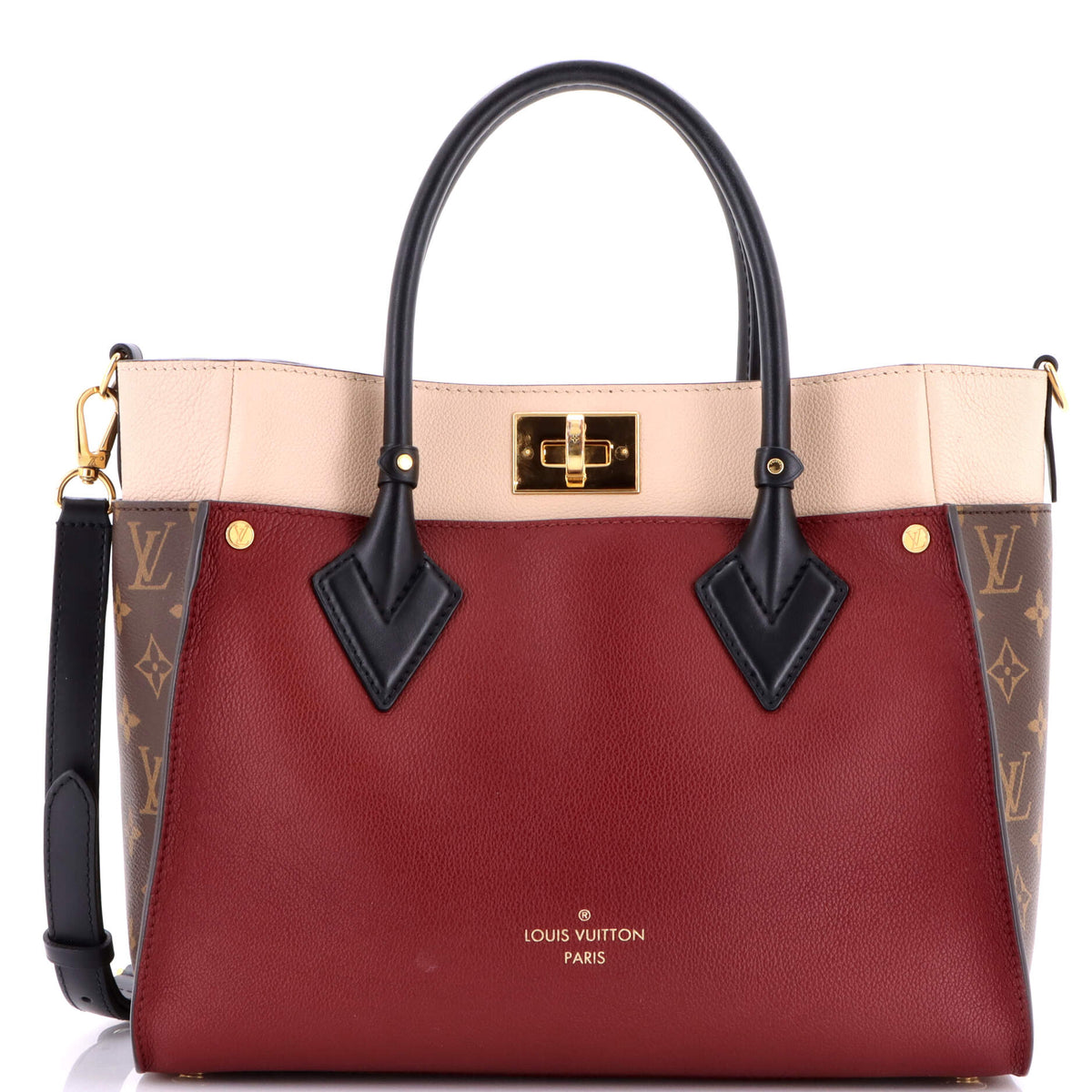 Louis Vuitton On My Side Tote Leather with Monogram Canvas MM