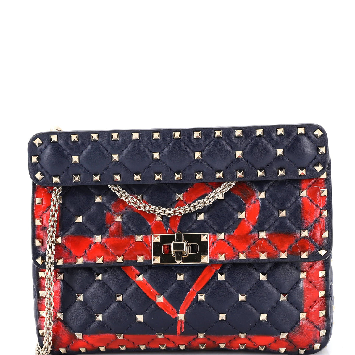 Valentino VALENTINO GARAVANI Rockstud Spike Flap Bag Quilted Printed Leather Medium