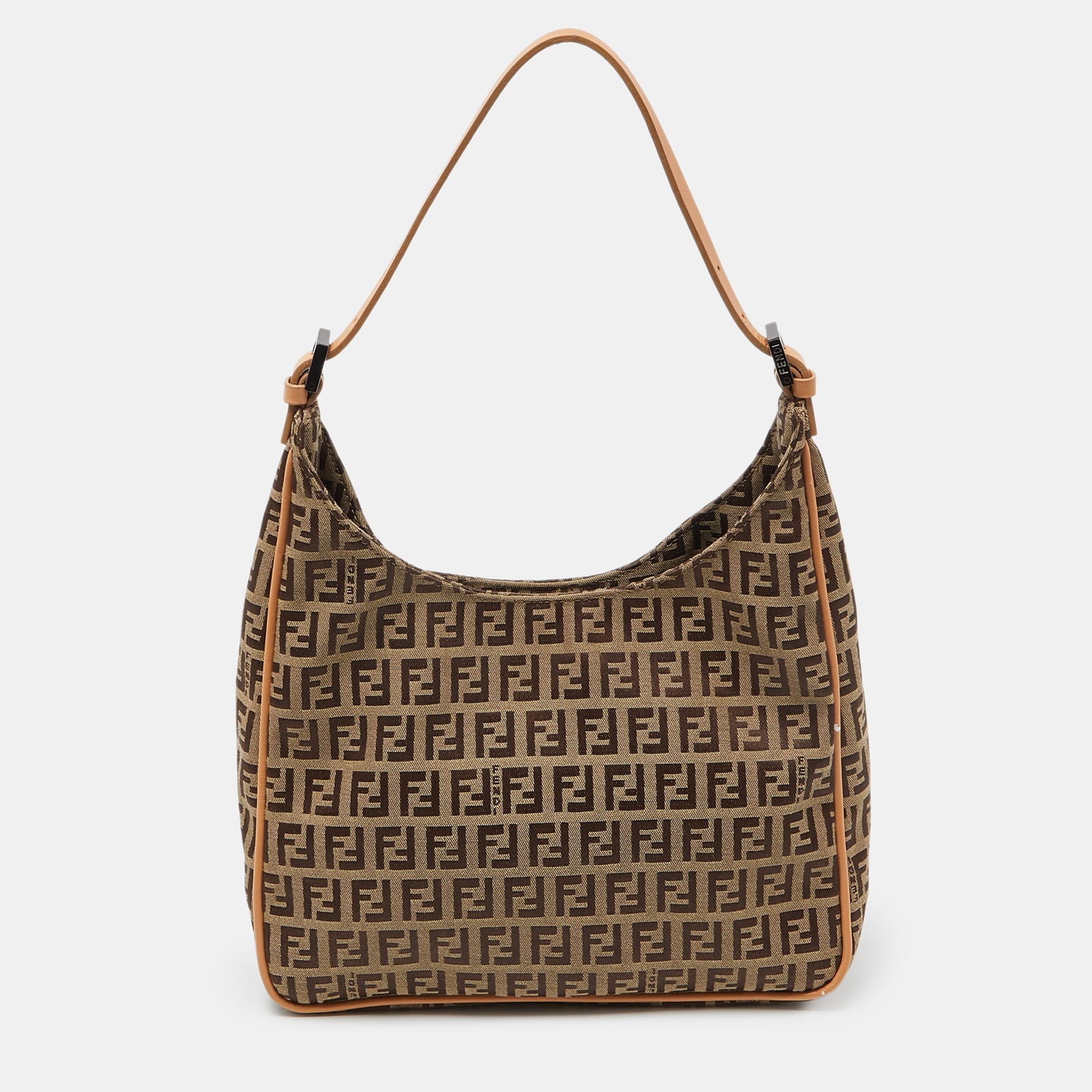 Fendi Brown/Beige Zucchino Canvas and Leather Shoulder Bag