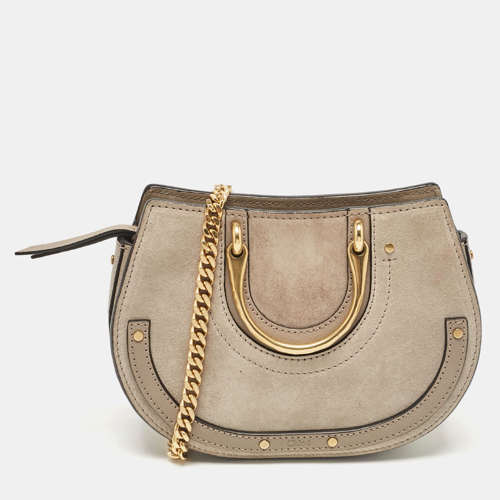 Chloe Graue Mini-Gürteltasche „Pixie Signature“ aus Leder und Wildleder