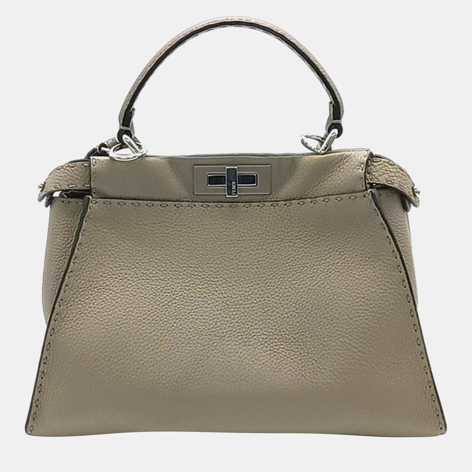 Fendi Beige Selleria Leather Medium Peekaboo Top Handle Bag