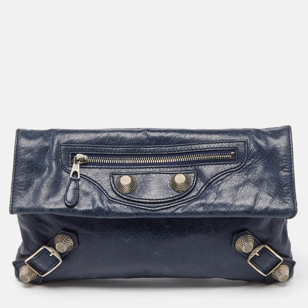 Pochette enveloppe géante en cuir bleu 21