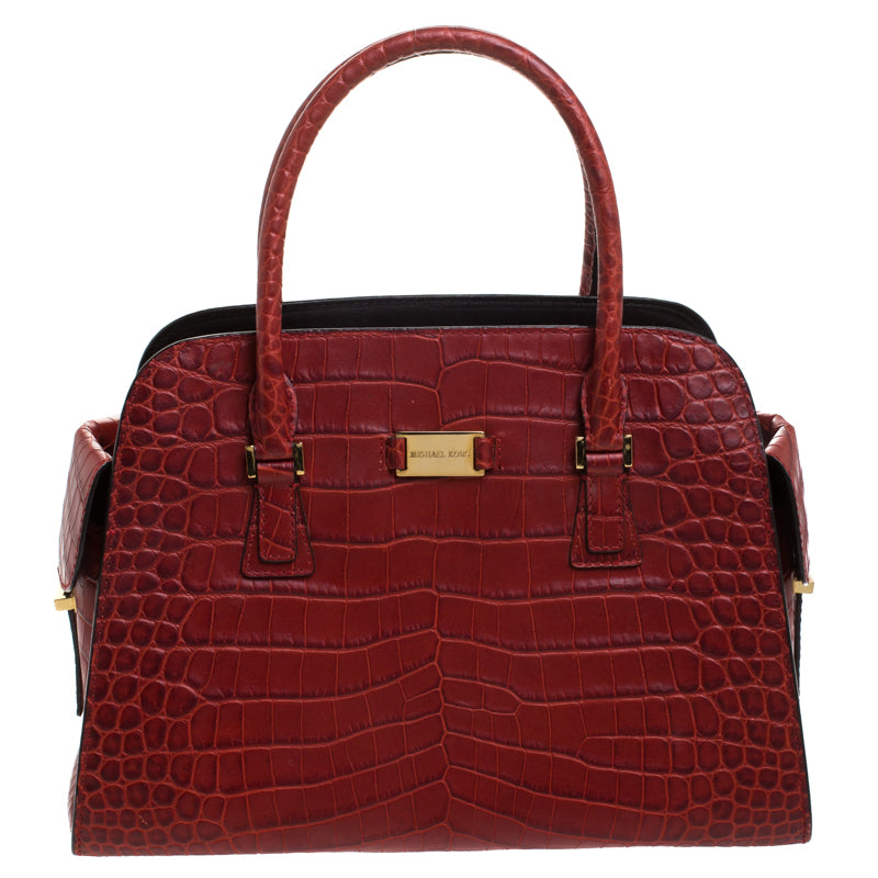 Sacoche Gia en cuir gaufré crocodile rouge