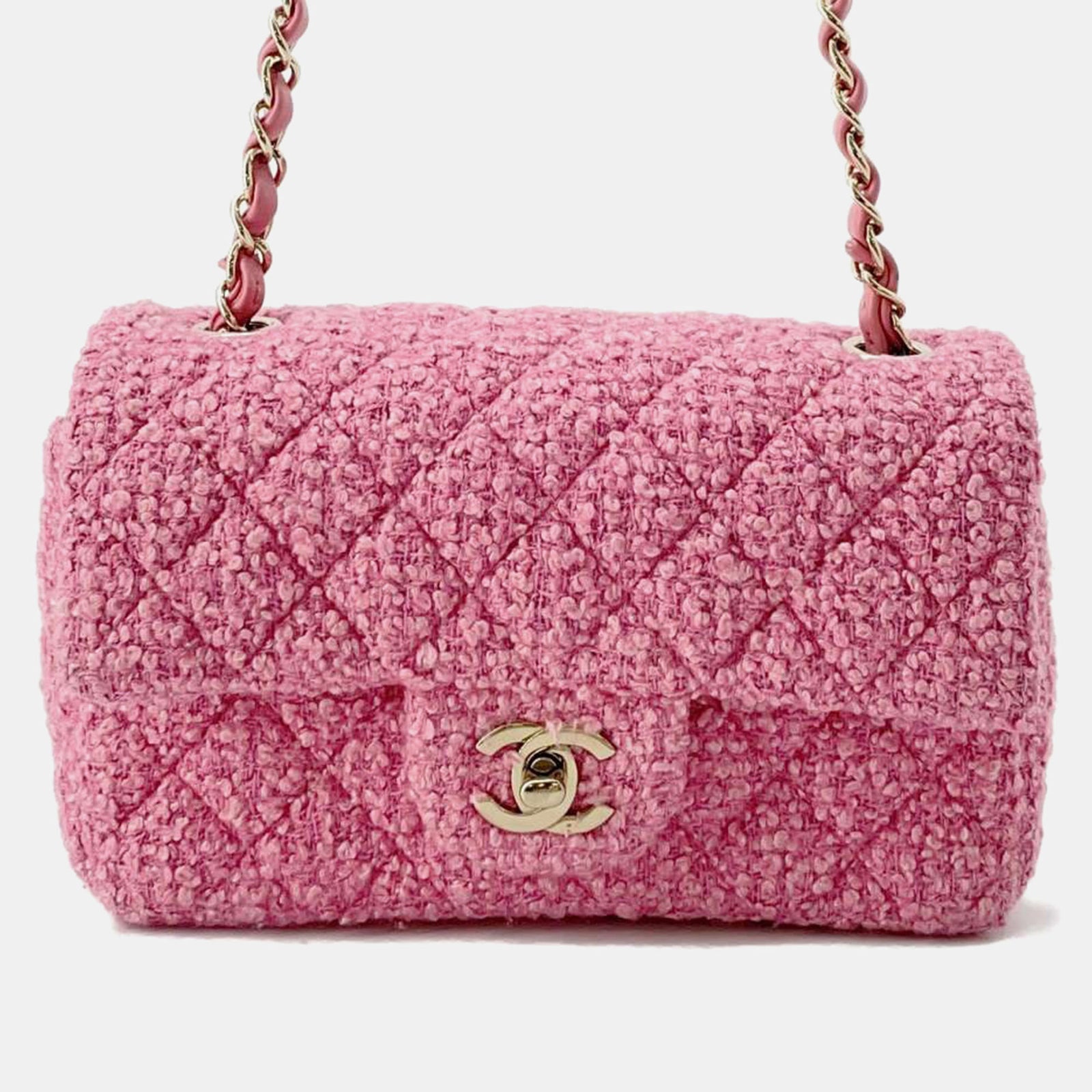 Chanel Mini sac à bandoulière matelassé en tweed rose