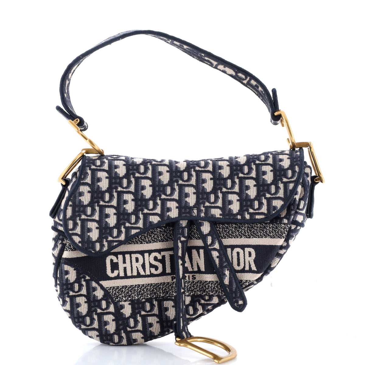 Christian Dior Saddle Handbag Logo Embroidered Oblique Canvas Medium