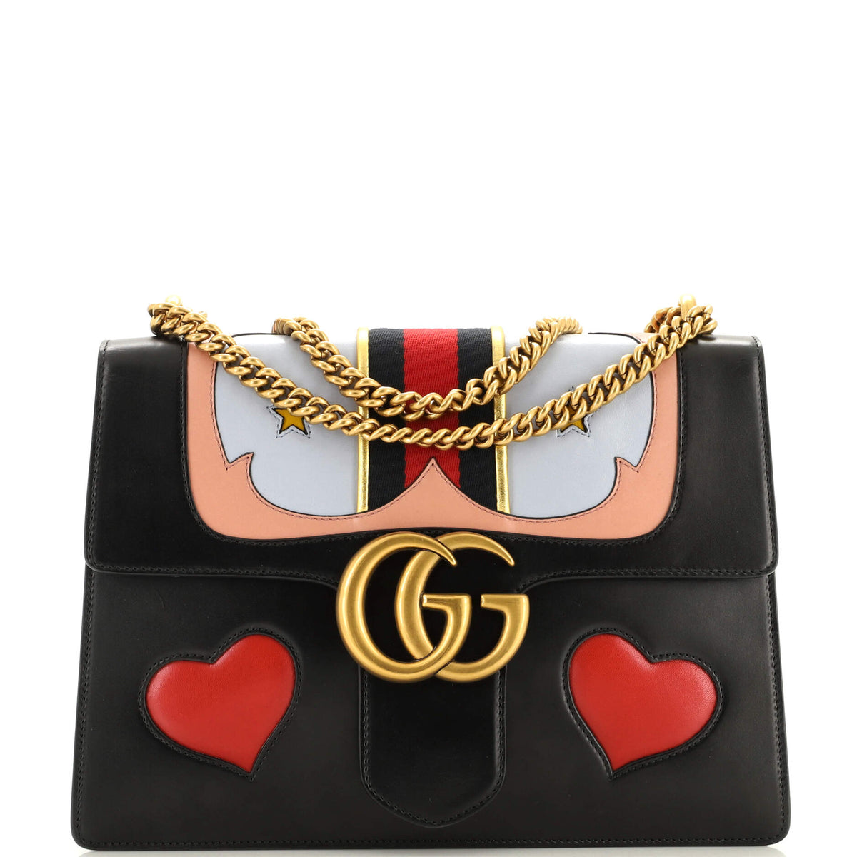 Gucci GUCCI Web Heart GG Marmont Chain Shoulder Bag Leather Medium