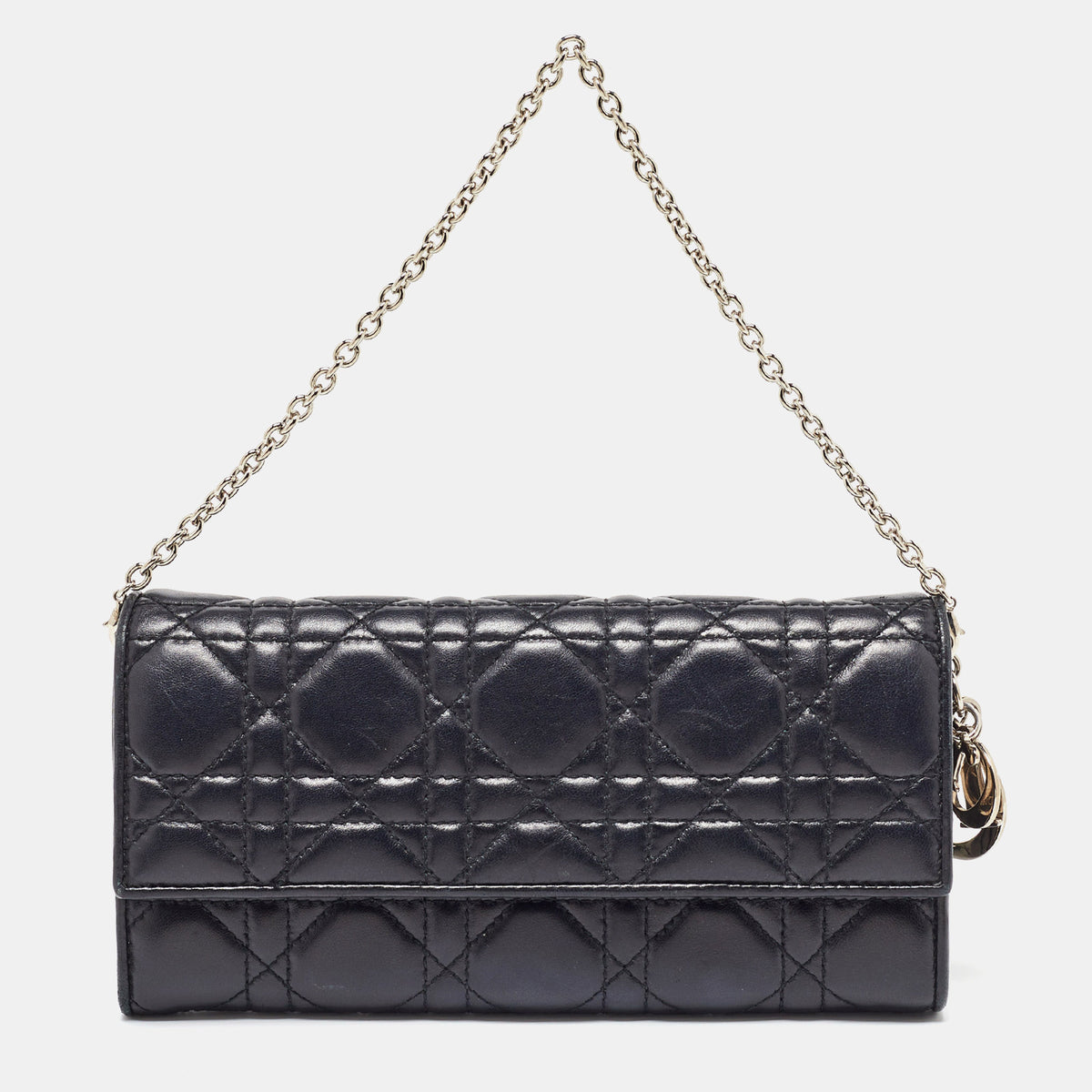 Dior Black Cannage Leather Lady Wallet On Chain