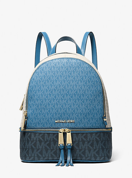 Michael Kors MK Rhea Medium Color-Block Logo Backpack - Blue - Michael Kors