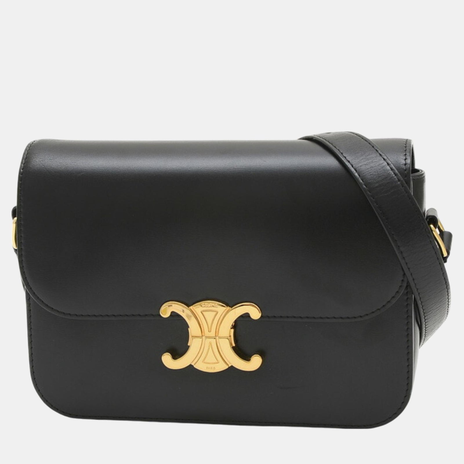 Celine Black Calfskin Classic Triomphe Shoulder Bag