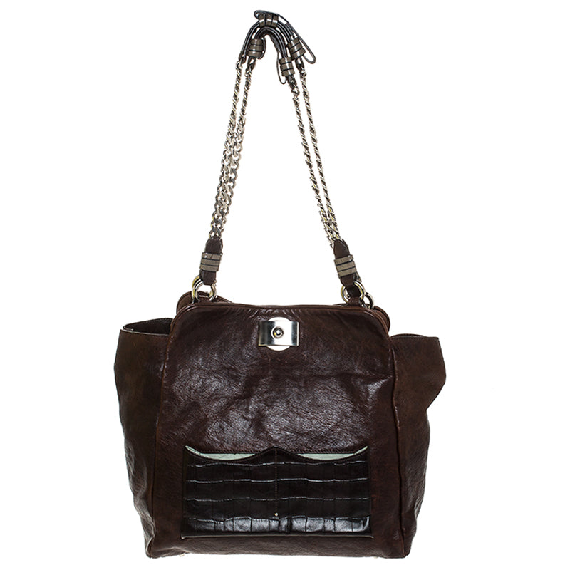 Chloe Brown Leather Vintage Chain Tote