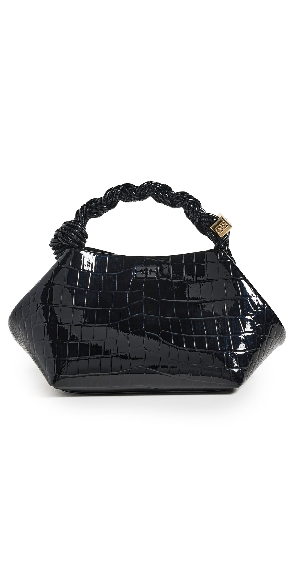 Ganni Sac Bou en cuir verni Croco Small Noir Taille unique