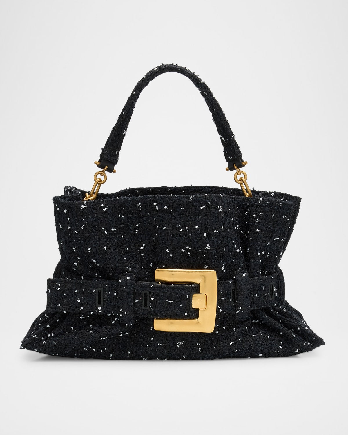 Balmain Anthem Medium Buckle Shoulder Bag in Tweed