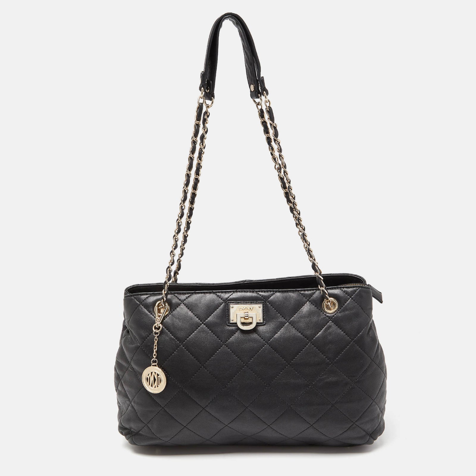 DKNY DKNY Black Quilted Leather Chain Tote