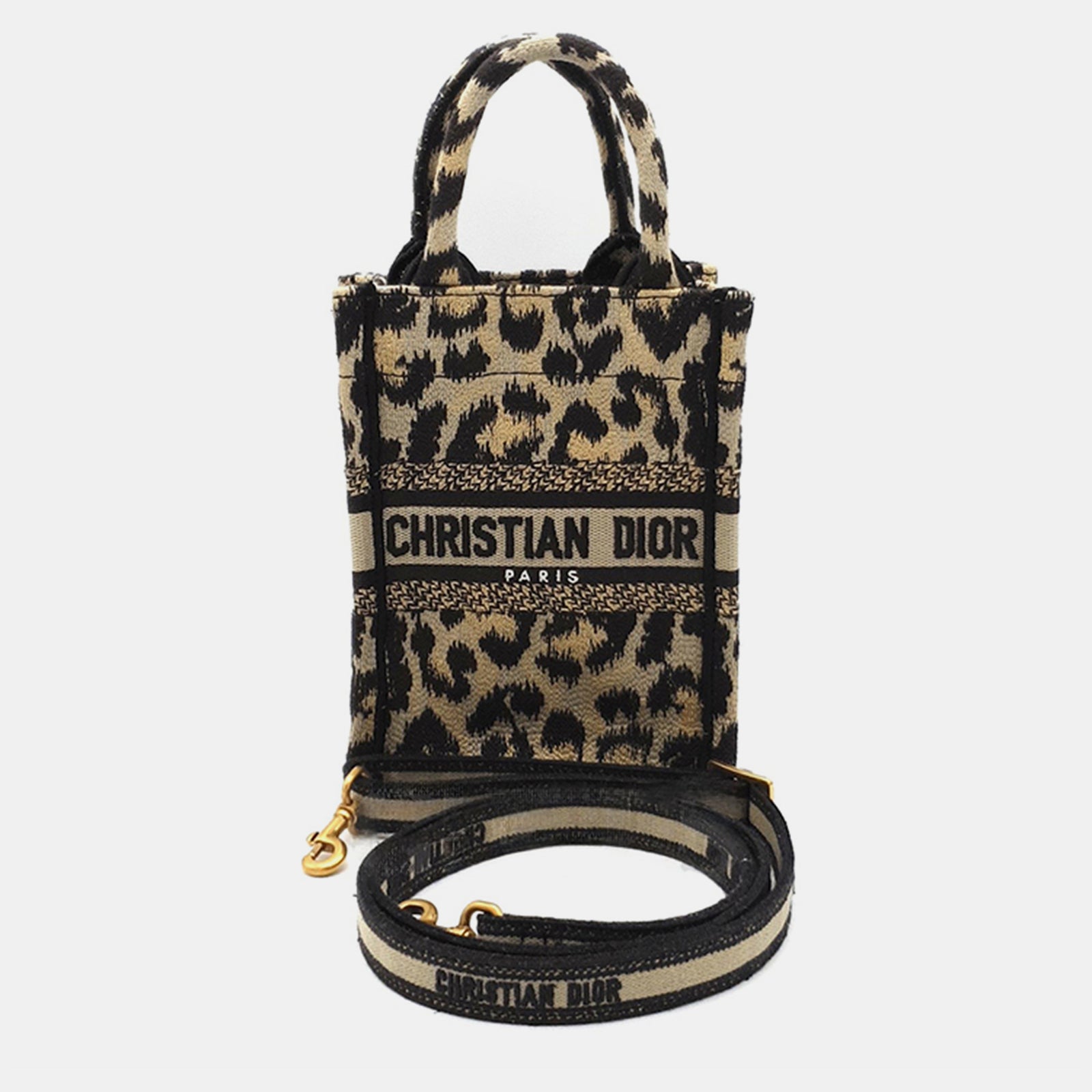 Dior Christian Beige Embroidery Canvas Mini Book Tote Phone Bag