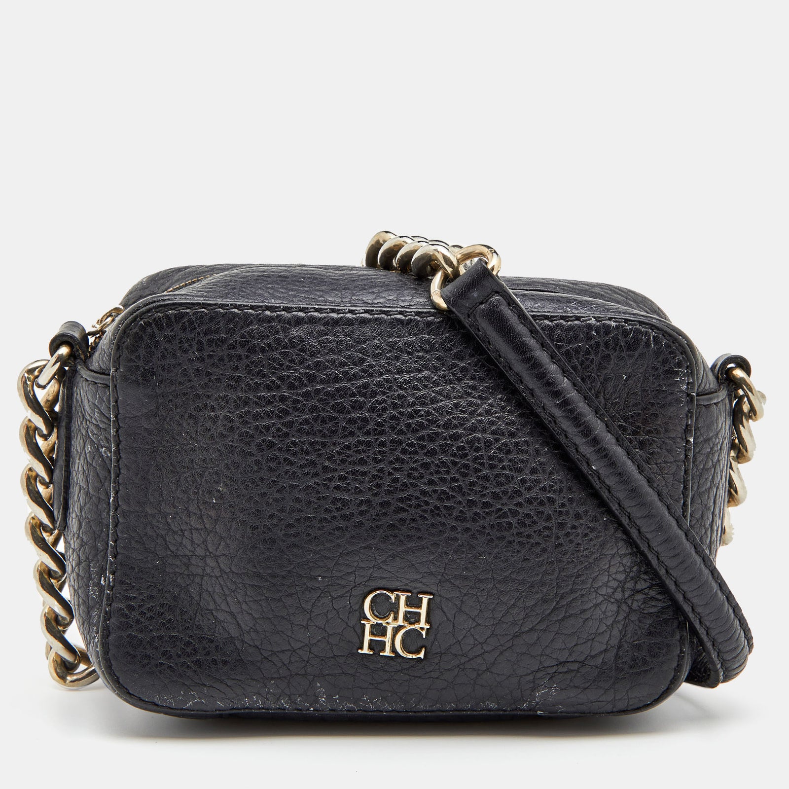 Ch Carolina Herrera Black Leather Crossbody Bag