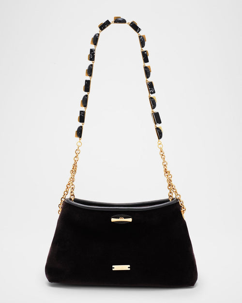 Kiraz Mini Stone-Embellished Velvety Shoulder Bag