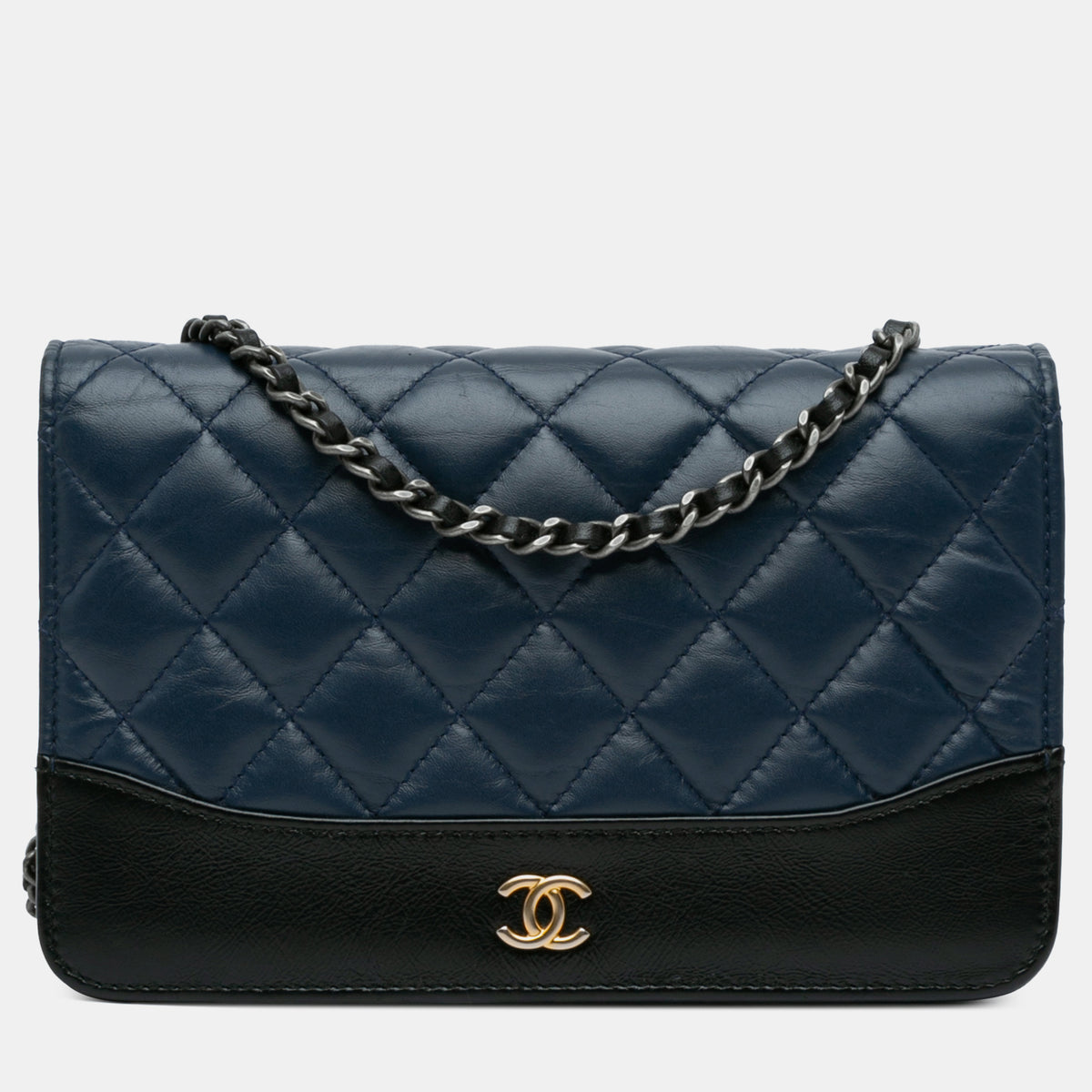 Chanel Blue/Black Quilted Aged Calfskin Leather Gabrielle Wallet On Chain