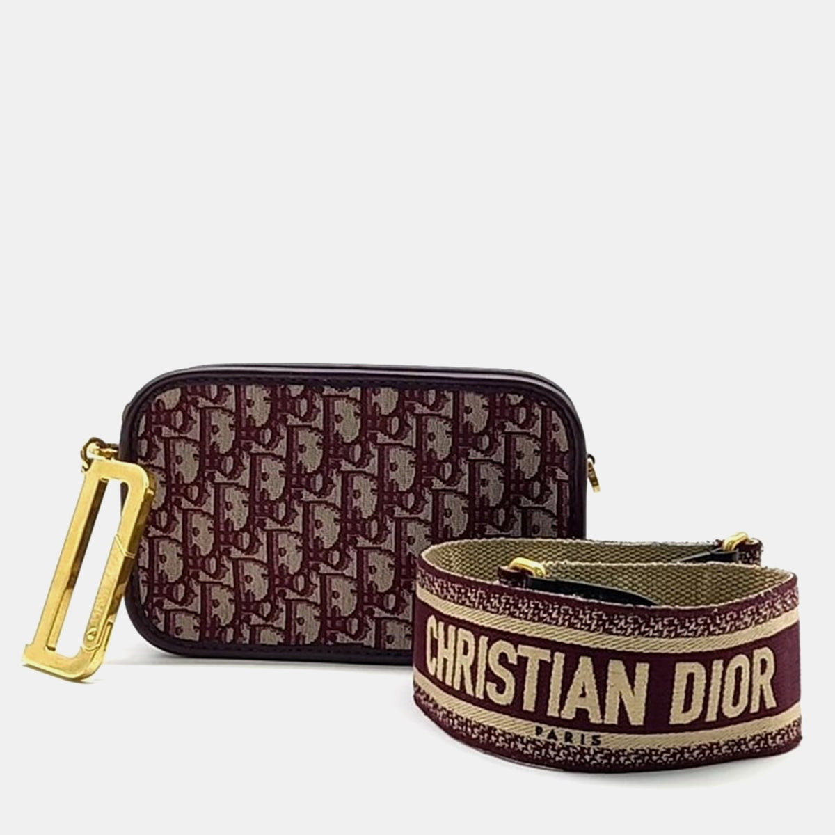Dior Burgundy Canvas Oblique Quake Pouch