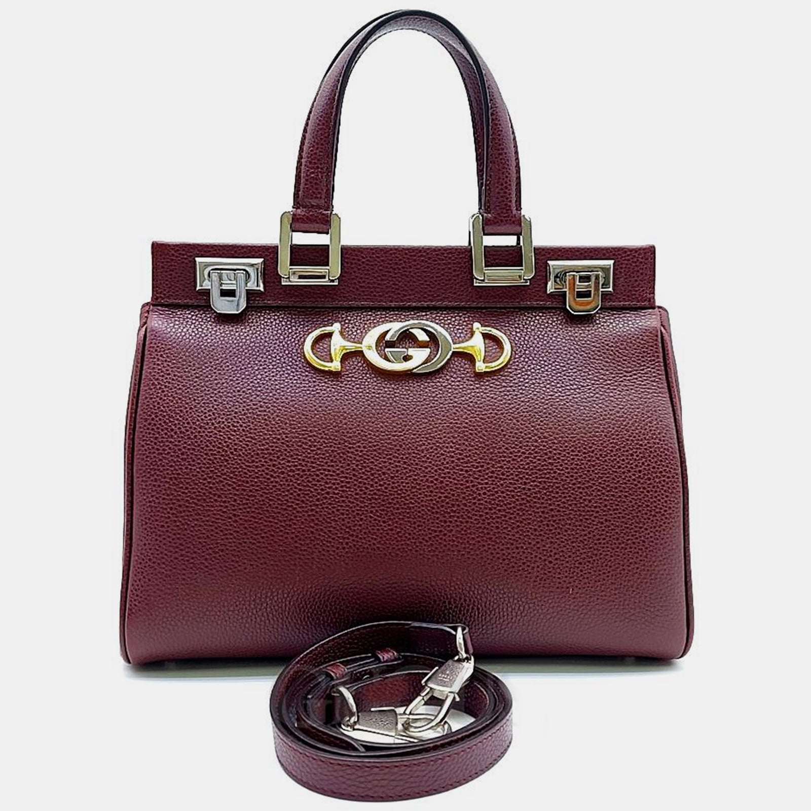 Gucci Burgundy Leather Small Zumi Top Handle Bag