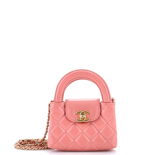 CHANEL Kelly Top Handle Shopping Bag Quilted Shiny Aged Calfskin Nano