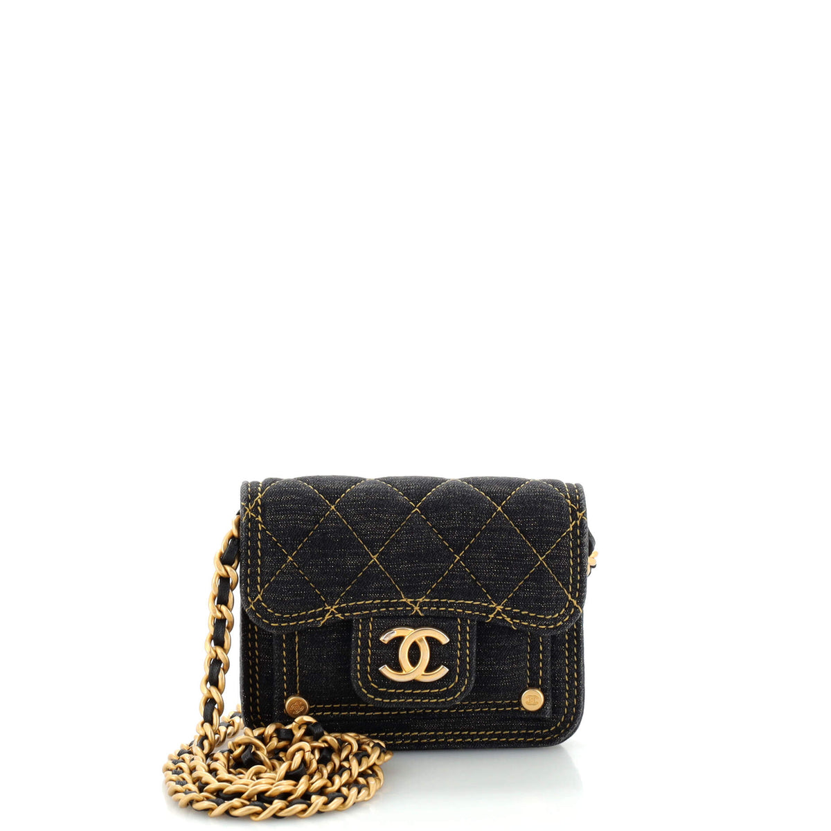 Chanel CHANEL Double You CC Flap Clutch with Chain Quilted Denim