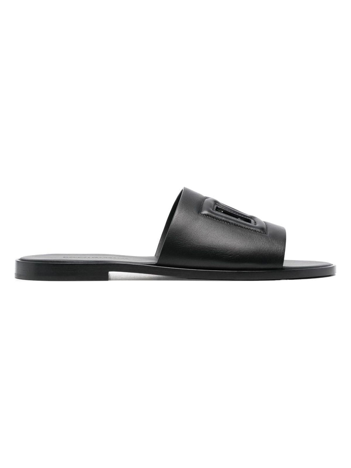 Dolce & Gabbana Men's Dg Leather Flat Sandals in Black | Size 40 | A80397AO60280999