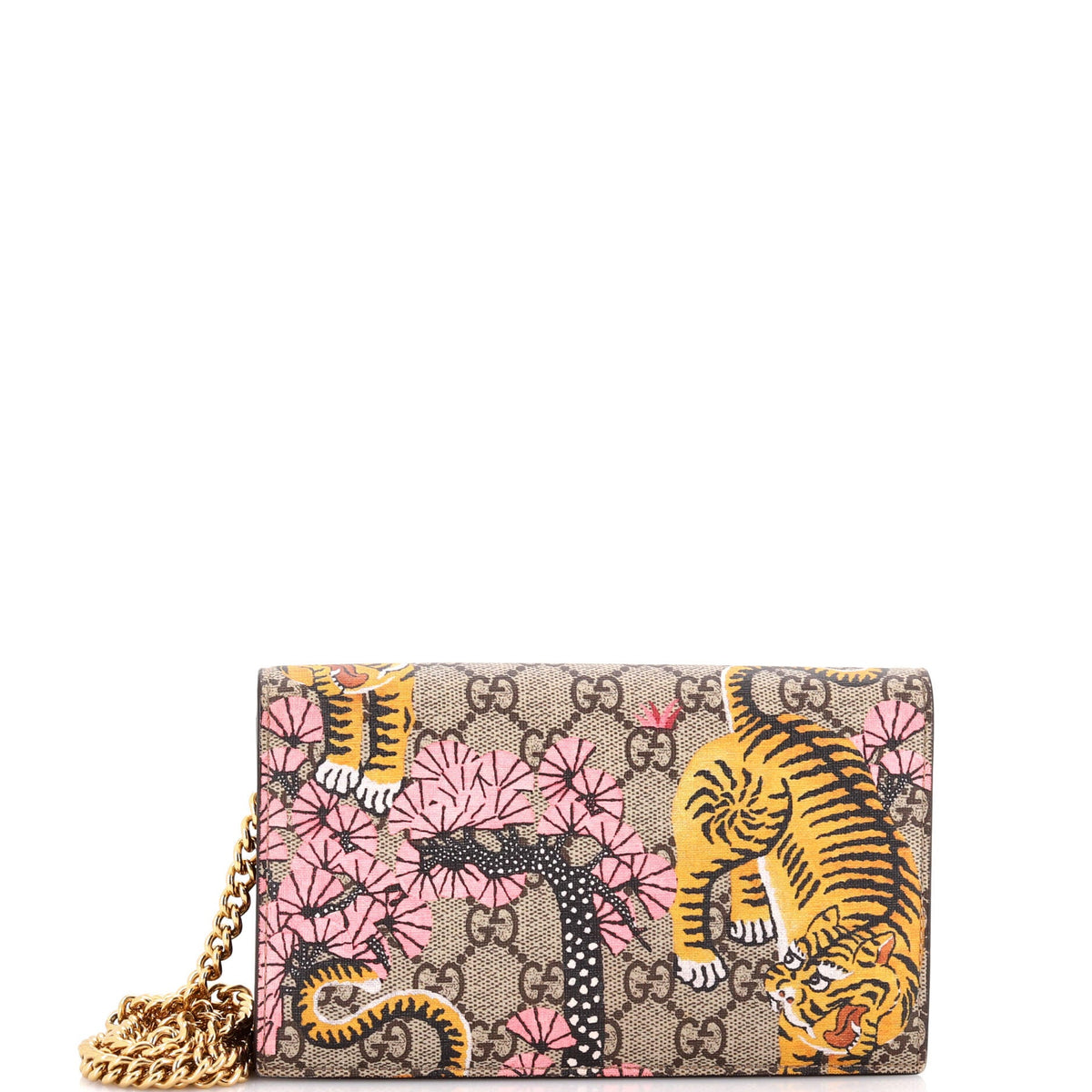 Gucci GUCCI Chain Wallet Bengal Print GG Coated Canvas