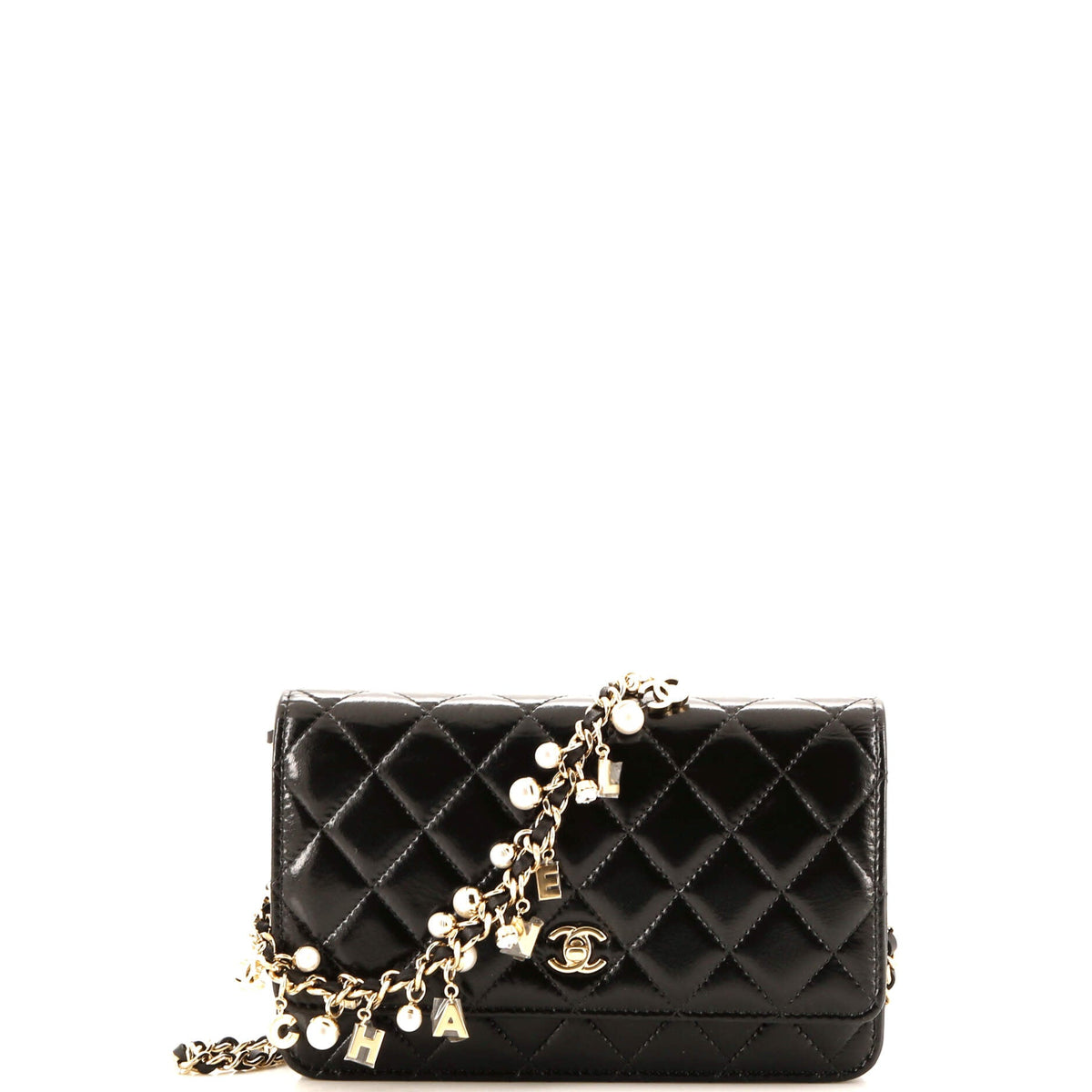 Chanel CHANEL Pearl Charm Wallet on Chain Quilted Glazed Calfskin