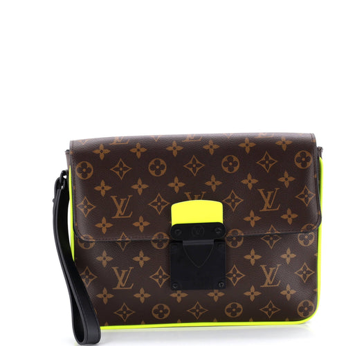 S Lock A4 Wristlet Pouch Macassar Monogram Canvas