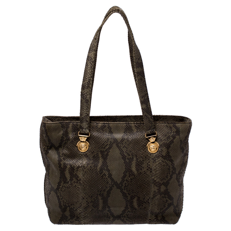 Versace Green Python Leather Tote