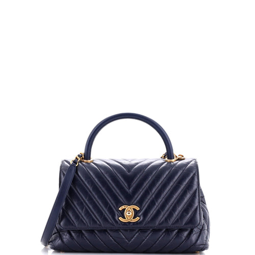 CHANEL Coco Top Handle Bag Chevron Calfskin Small