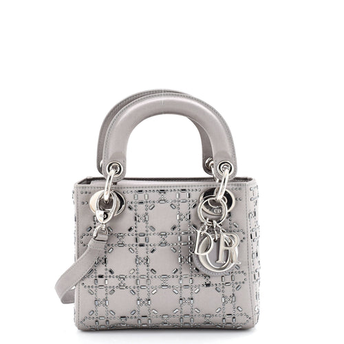Lady Dior Bag Crystal Embellished Cannage Quilt Satin Mini