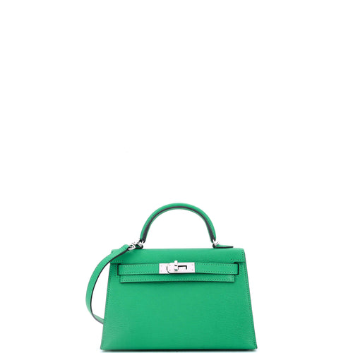 Kelly Mini II Bag Menthe Chevre Mysore with Palladium Hardware 20