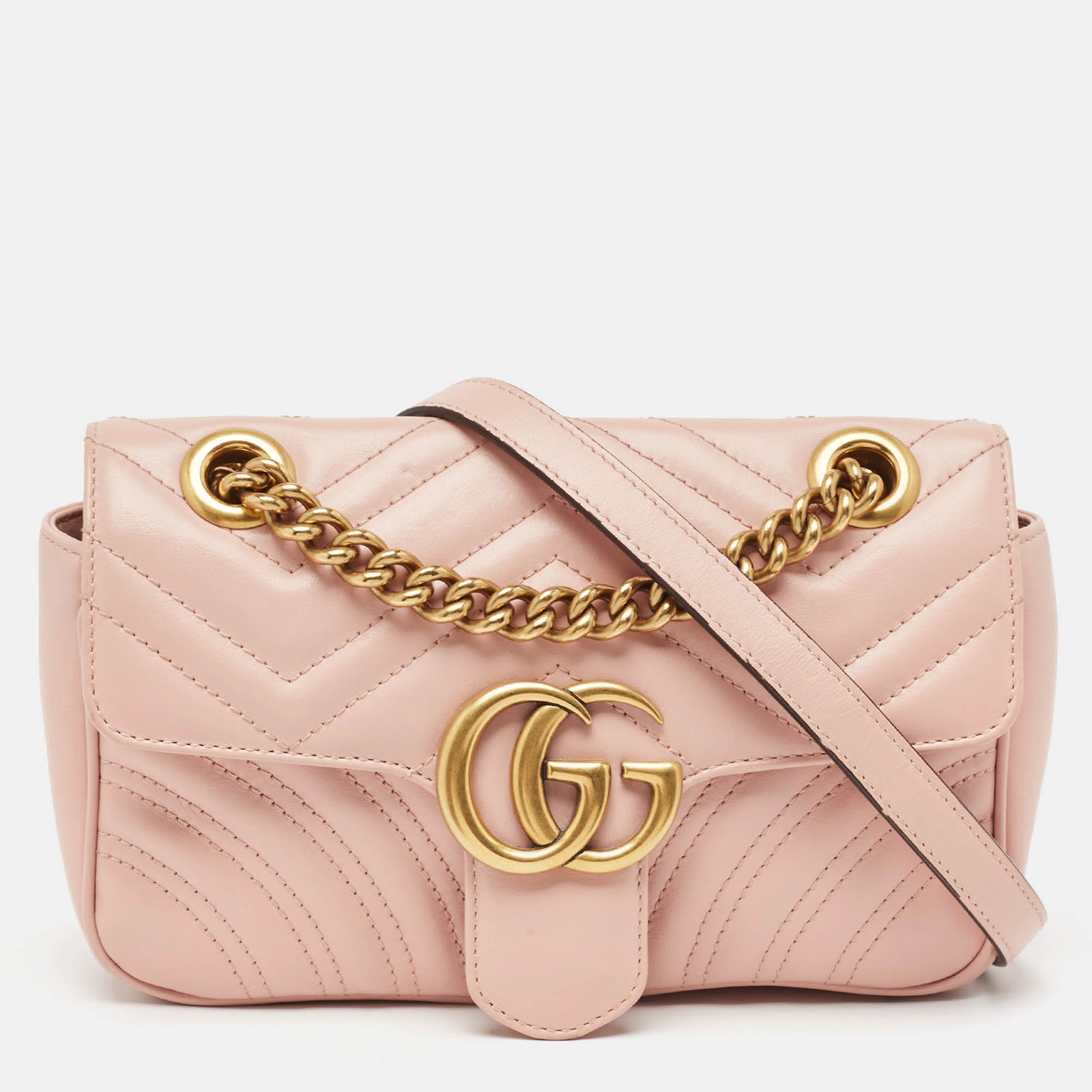 Gucci Mini-GG-Marmont-Umhängetasche aus rosa Matelassé-Leder