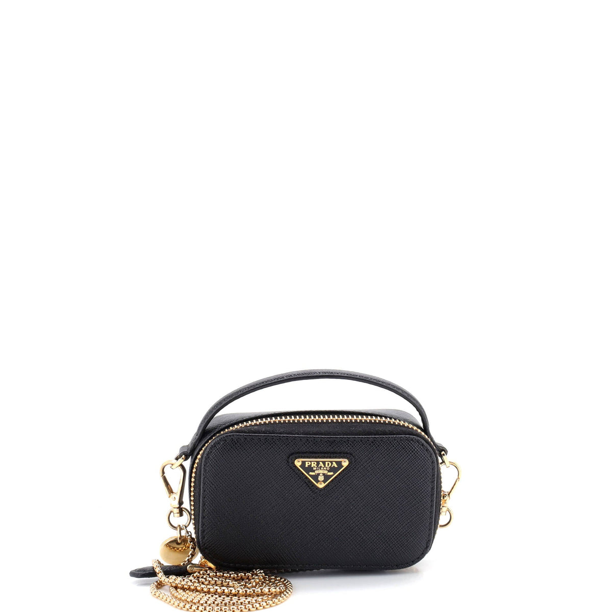 Prada PRADA Triangle Logo Top Handle Pouch Crossbody Bag Saffiano Leather Mini