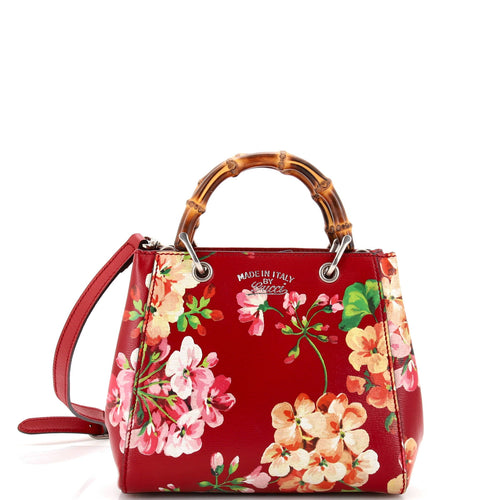 GUCCI Bamboo Shopper Tote Blooms Print Leather Mini