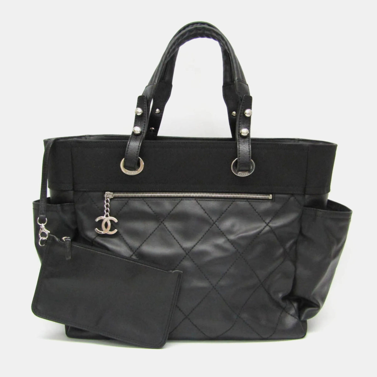 Chanel Black Coated Canvas and Leather Paris Biarritz Tote Bag