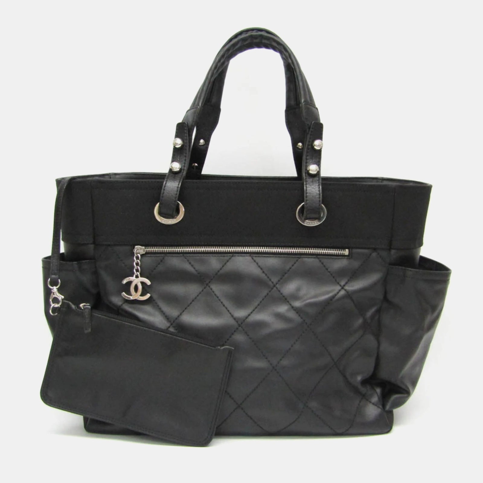 Chanel Schwarze Tragetasche „Paris Biarritz“ aus beschichtetem Canvas und Leder