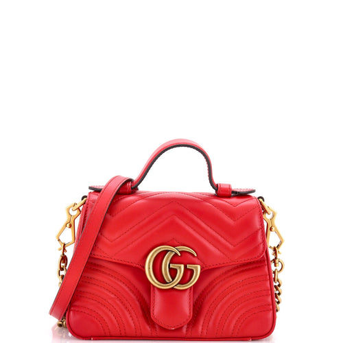 GUCCI GG Marmont Top Handle Flap Bag Matelasse Leather Mini
