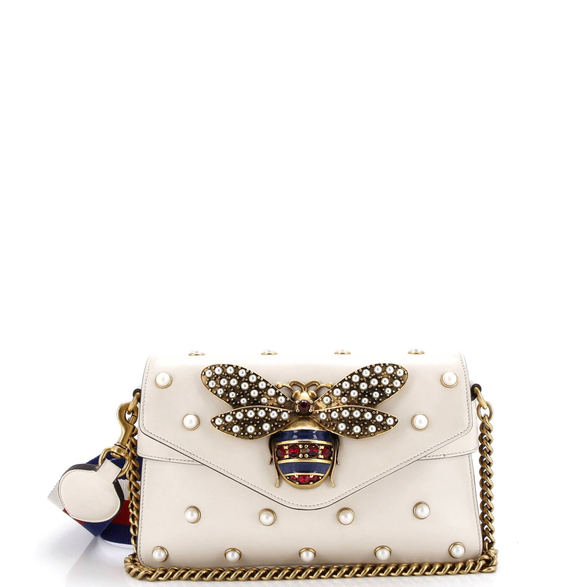 Gucci GUCCI Broadway Pearly Bee Shoulder Bag Embellished Leather Mini