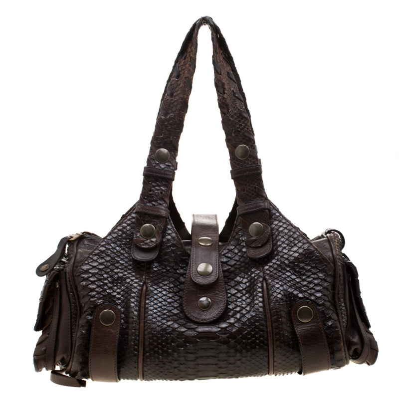 Chloe Dark Brown Python and Leather Silverado Satchel