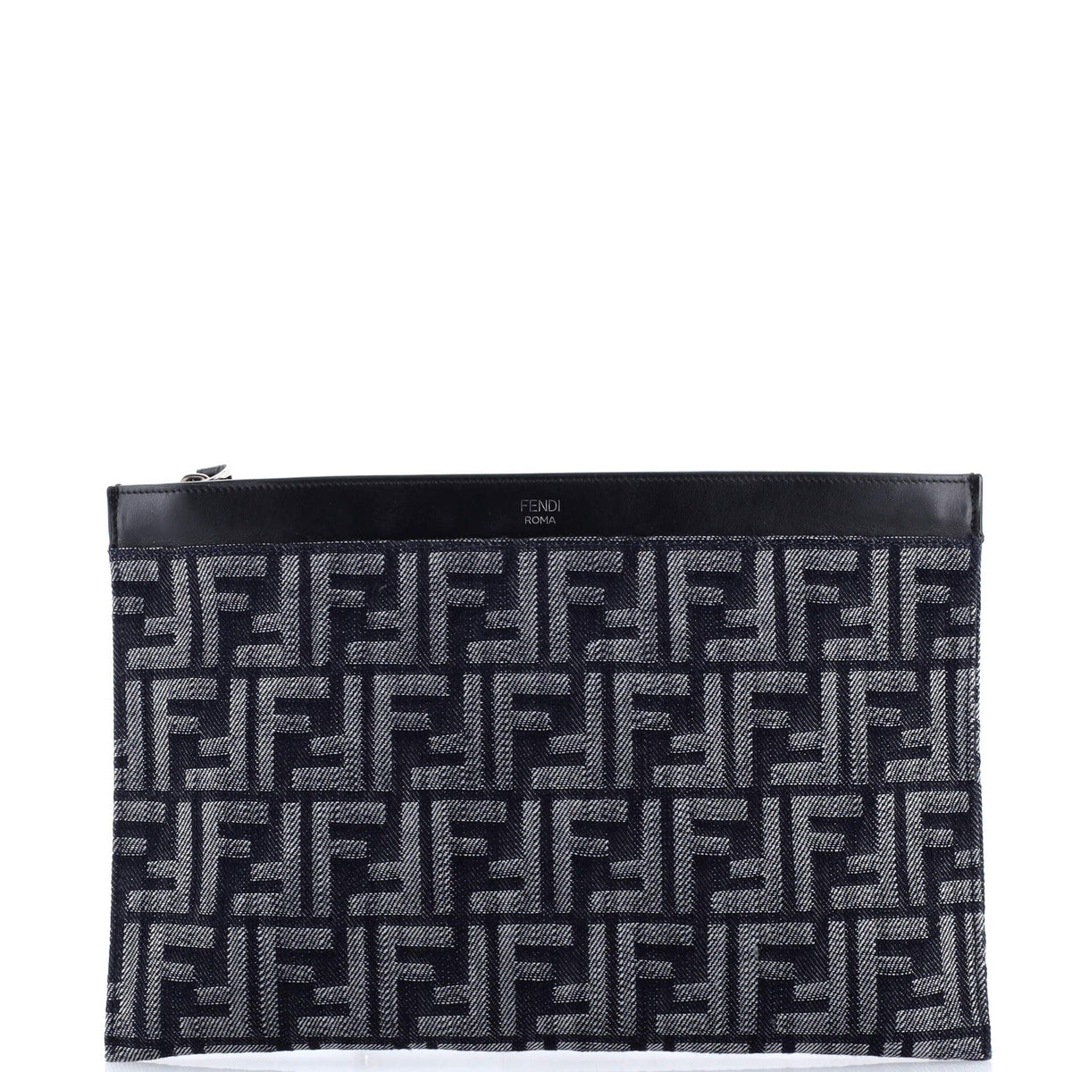 Fendi FENDI Flat Zip Wristlet Pouch Zucca Denim Medium