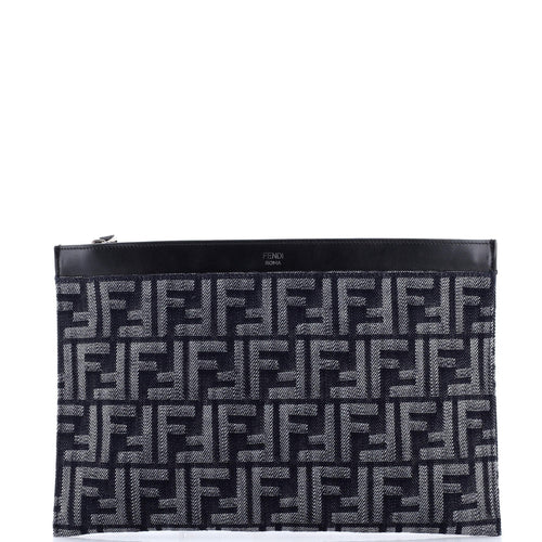 FENDI Flat Zip Wristlet Pouch Zucca Denim Medium