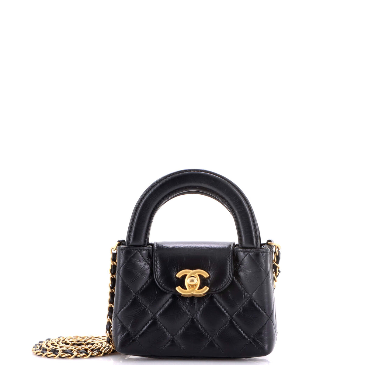Chanel CHANEL Kelly Top Handle Shopping Bag Quilted Shiny Aged Calfskin Nano