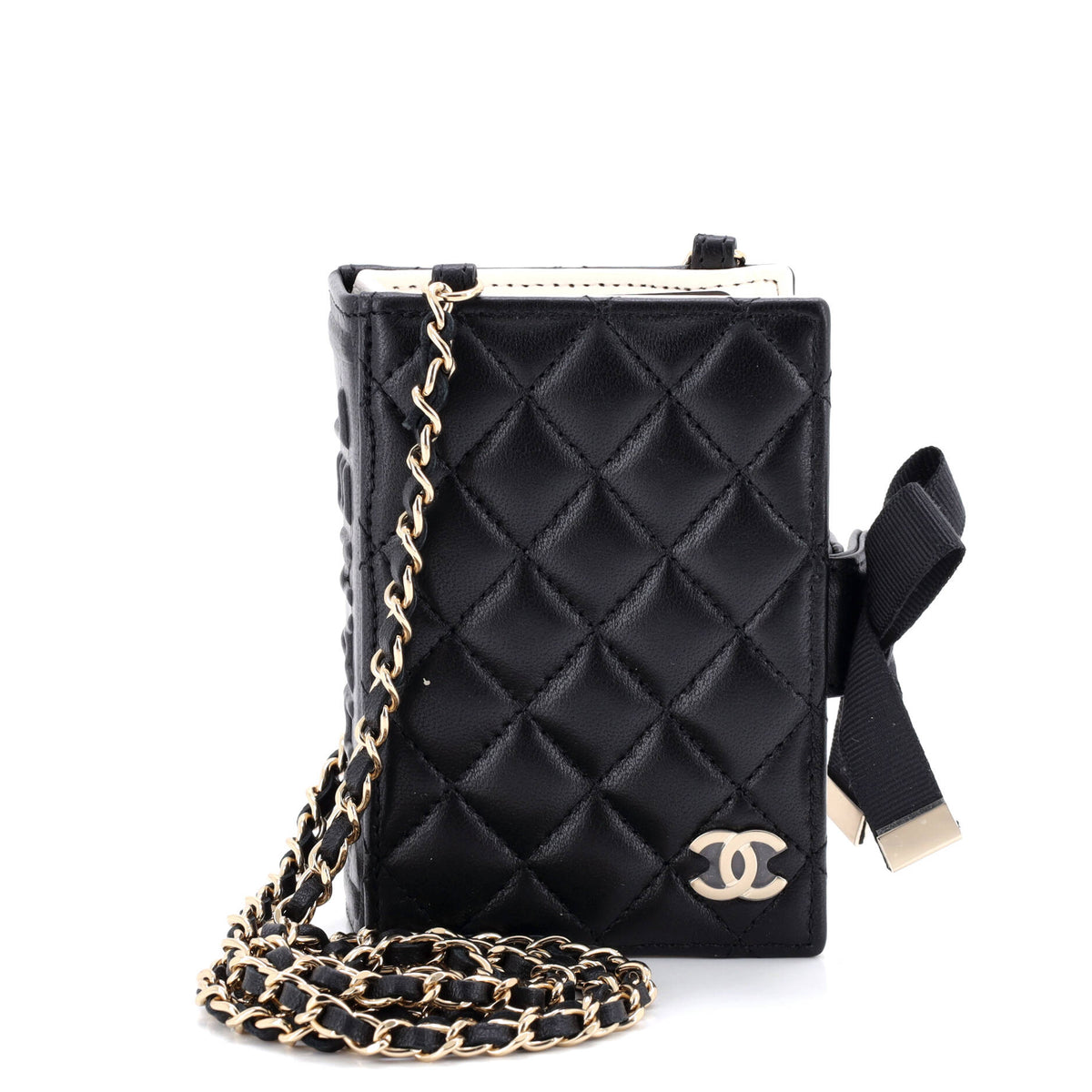Chanel CHANEL CC Book Card Holder with Chain Quilted Lambskin