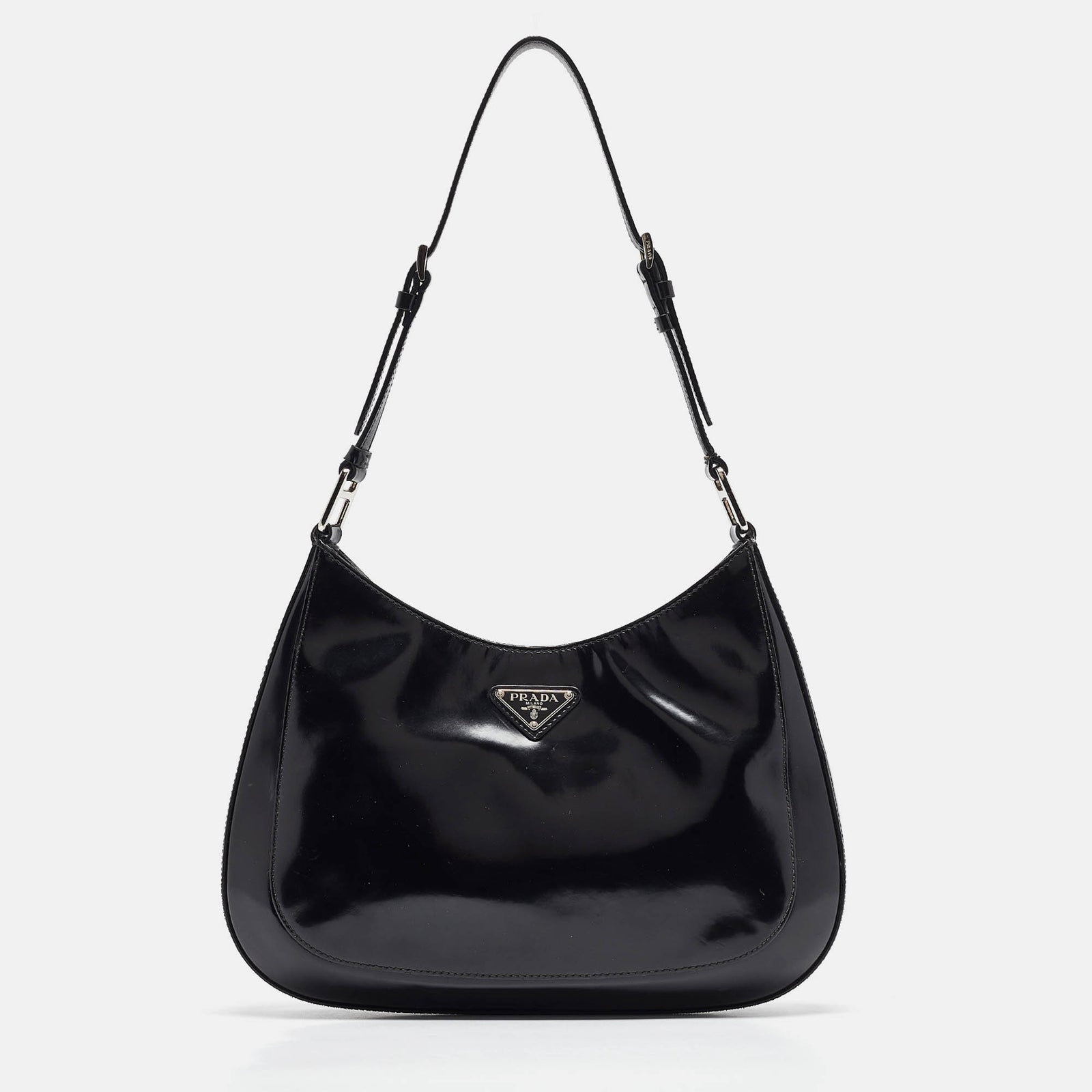 Prada Black Glossy Leather Cleo Shoulder Bag