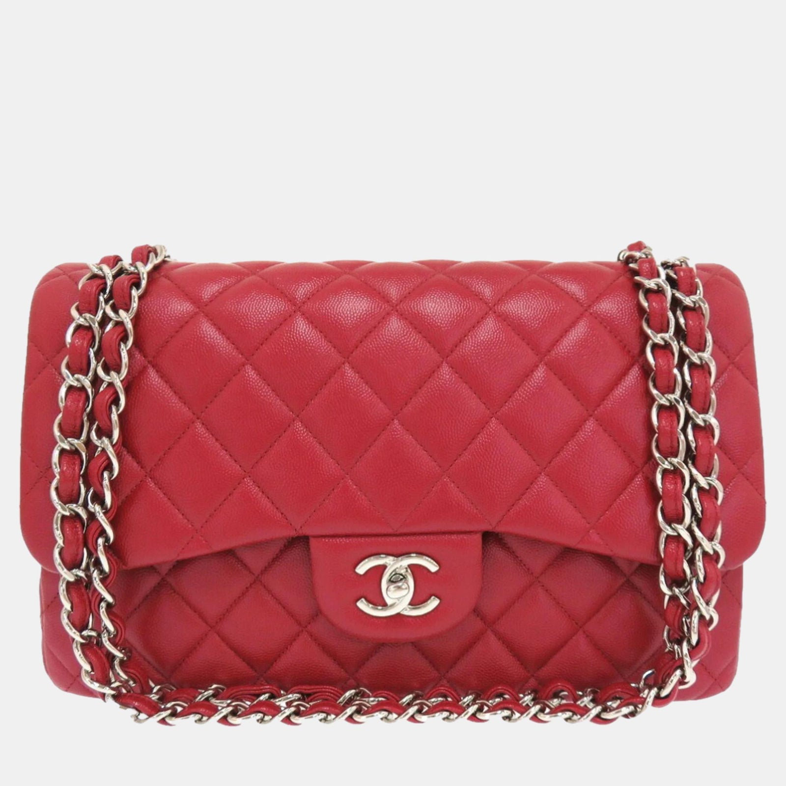 Chanel Red Leather Jumbo Classic Double Flap Bag