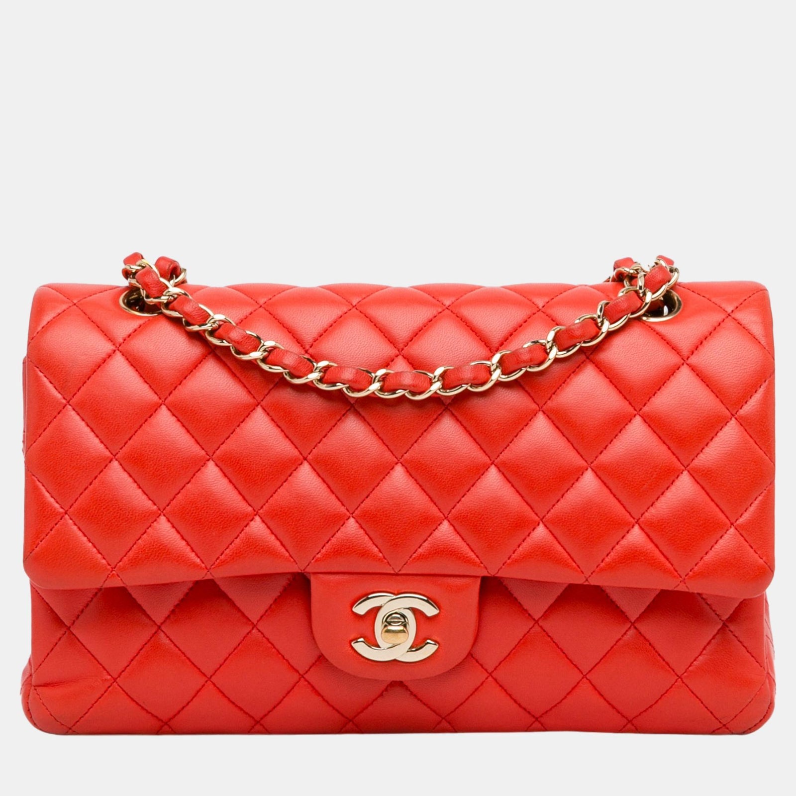 Chanel Red Medium Classic Lambskin Double Flap